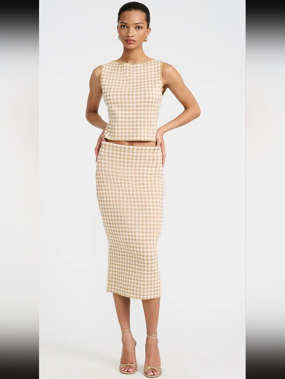 NWT Express Gingham Knit Crop Top Midi Skirt Set Size XS MSRP $136